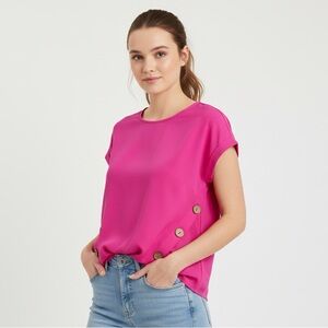 Forever 21 Dark Pink Cap Sleeve Top Loose Fit Blouse Size Small